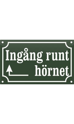 Hänvisningsskylt "Ingång runt hörnet med pil vänster" emalj engelsk grön/vit 20x12 cm M61 Hänvisningsskylt "Ingång runt hörnet med pil vänster" emalj engelsk grön/vit 20x12 cm M61