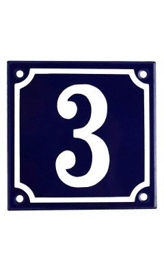 Emaljskylt 3 blå - vit 10 x 10 cm modell 11 Emaljskylt 3 blå - vit 10 x 10 cm modell 11