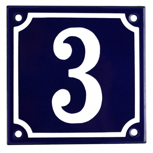 Emaljskylt 3 blå - vit 10 x 10 cm modell 11 Emaljskylt 3 blå - vit 10 x 10 cm modell 11
