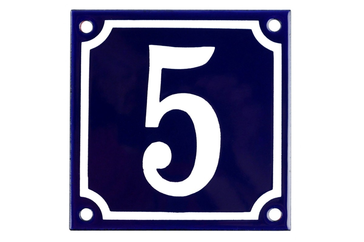 Emaljskylt 5 blå - vit 10 x 10 cm modell 11 Emaljskylt 5 blå - vit 10 x 10 cm modell 11