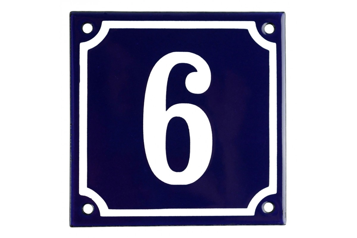 Emaljskylt 6 blå - vit 10 x 10 cm modell 11 Emaljskylt 6 blå - vit 10 x 10 cm modell 11