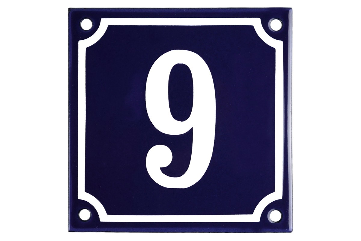 Emaljskylt 9 blå - vit 10 x 10 cm modell 11 Emaljskylt 9 blå - vit 10 x 10 cm modell 11