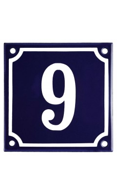 Emaljskylt 9 blå - vit 10 x 10 cm modell 11 Emaljskylt 9 blå - vit 10 x 10 cm modell 11