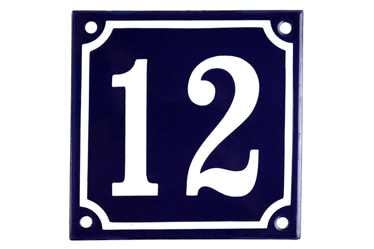 Emaljskylt 12 blå - vit 10 x 10 cm modell 11 Emaljskylt 12 blå - vit 10 x 10 cm modell 11