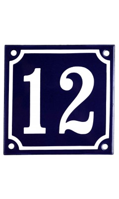 Emaljskylt 12 blå - vit 10 x 10 cm modell 11 Emaljskylt 12 blå - vit 10 x 10 cm modell 11