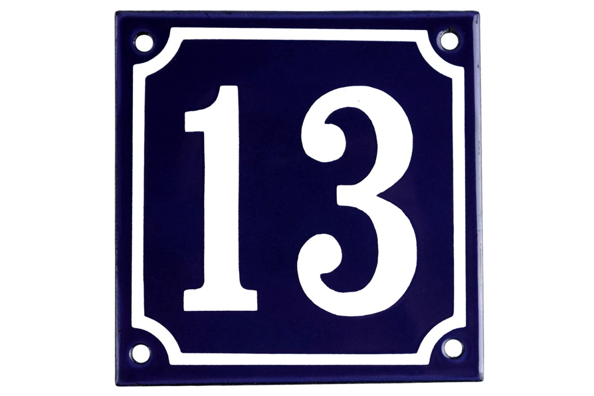 Emaljskylt 13 blå - vit 10 x 10 cm modell 11 Emaljskylt 13 blå - vit 10 x 10 cm modell 11