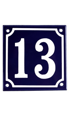 Emaljskylt 13 blå - vit 10 x 10 cm modell 11 Emaljskylt 13 blå - vit 10 x 10 cm modell 11