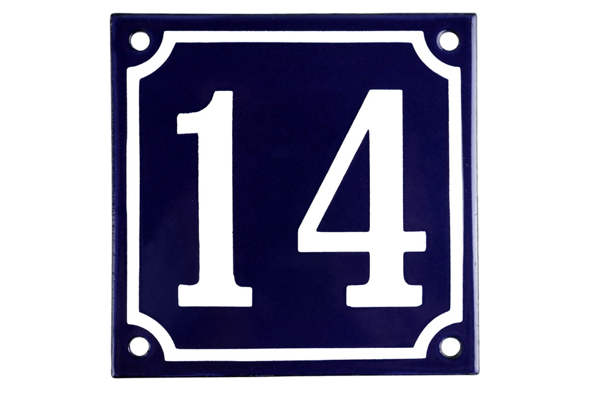 Emaljskylt 14 blå - vit 10 x 10 cm modell 11 Emaljskylt 14 blå - vit 10 x 10 cm modell 11