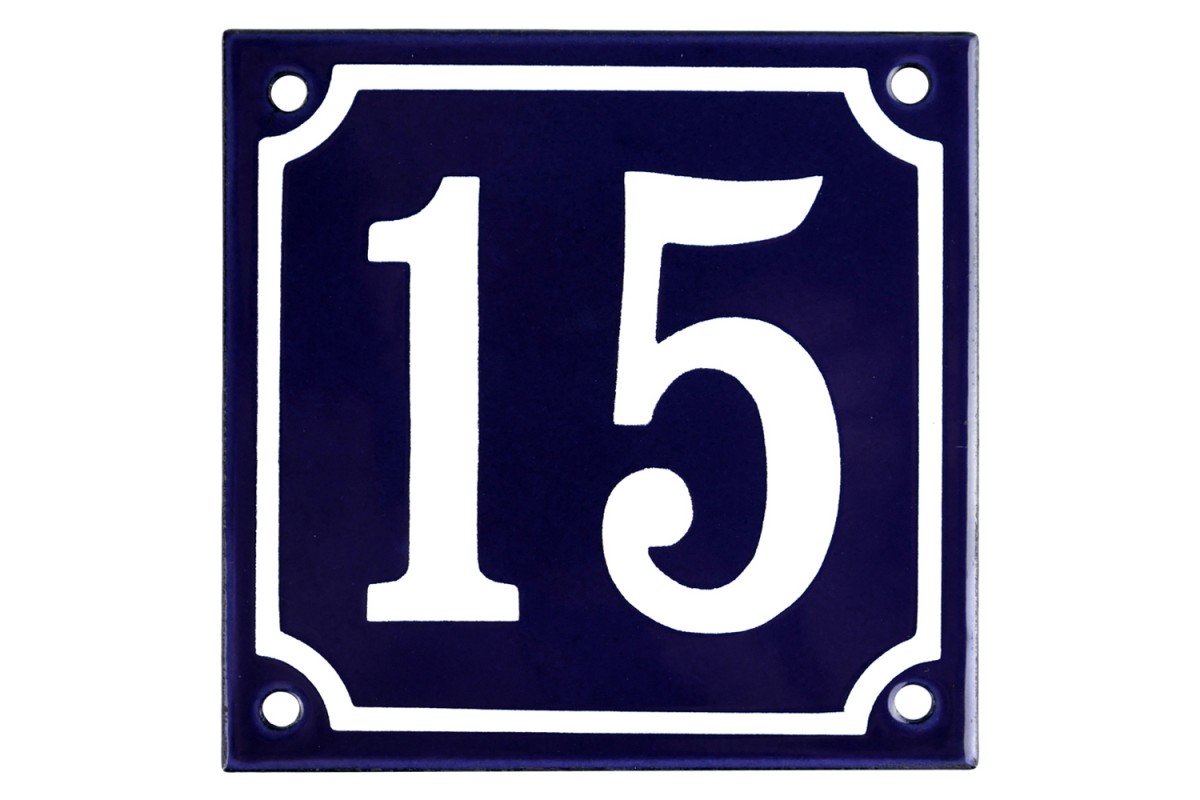 Emaljskylt 15 blå - vit 10 x 10 cm modell 11 Emaljskylt 15 blå - vit 10 x 10 cm modell 11