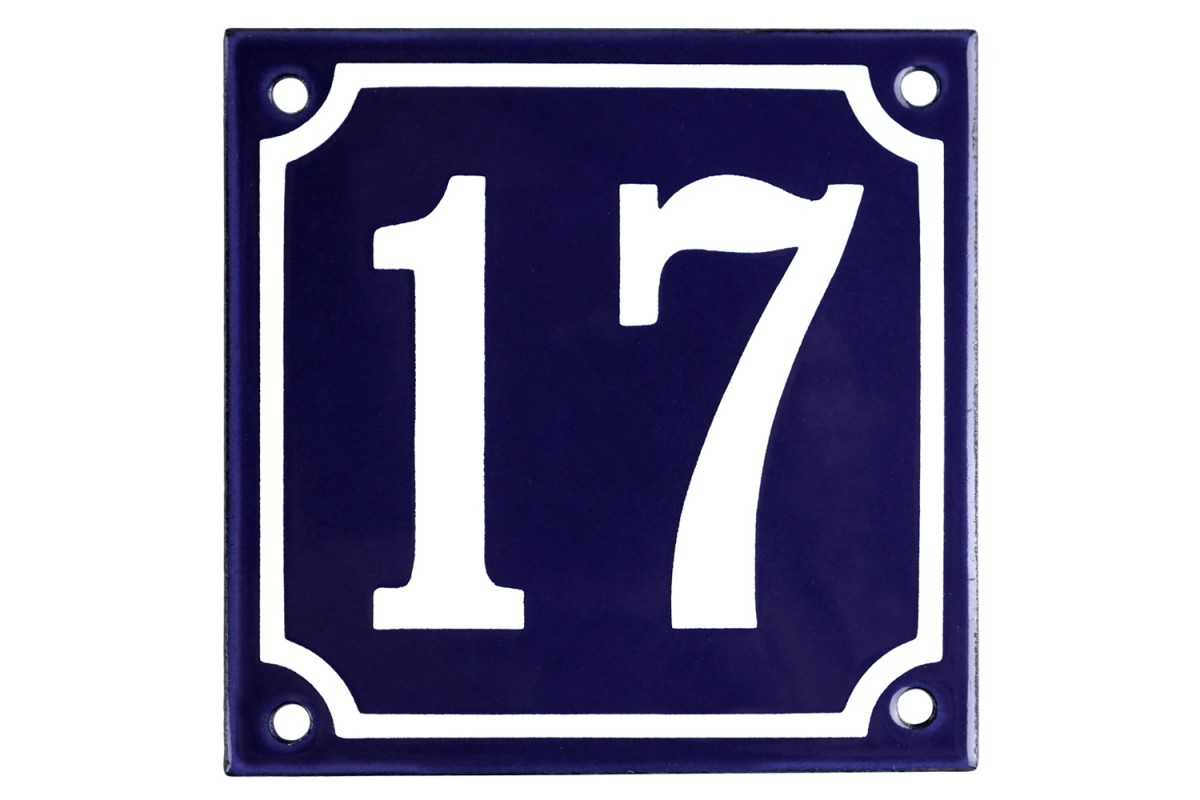 Emaljskylt 17 blå - vit 10 x 10 cm modell 11 Emaljskylt 17 blå - vit 10 x 10 cm modell 11
