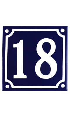 Emaljskylt 18 blå - vit 10 x 10 cm modell 11 Emaljskylt 18 blå - vit 10 x 10 cm modell 11
