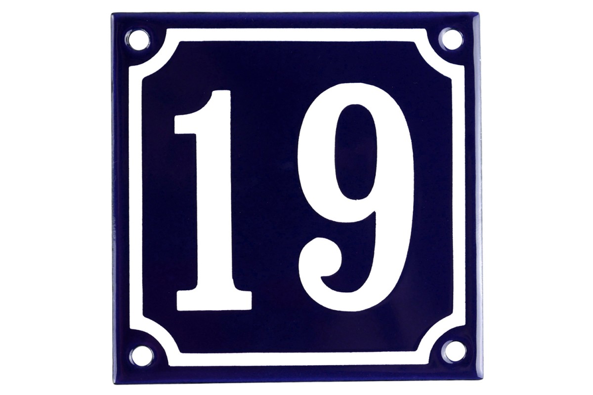 Emaljskylt 19 blå - vit 10 x 10 cm modell 11 Emaljskylt 19 blå - vit 10 x 10 cm modell 11