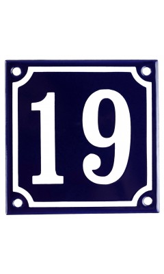 Emaljskylt 19 blå - vit 10 x 10 cm modell 11 Emaljskylt 19 blå - vit 10 x 10 cm modell 11