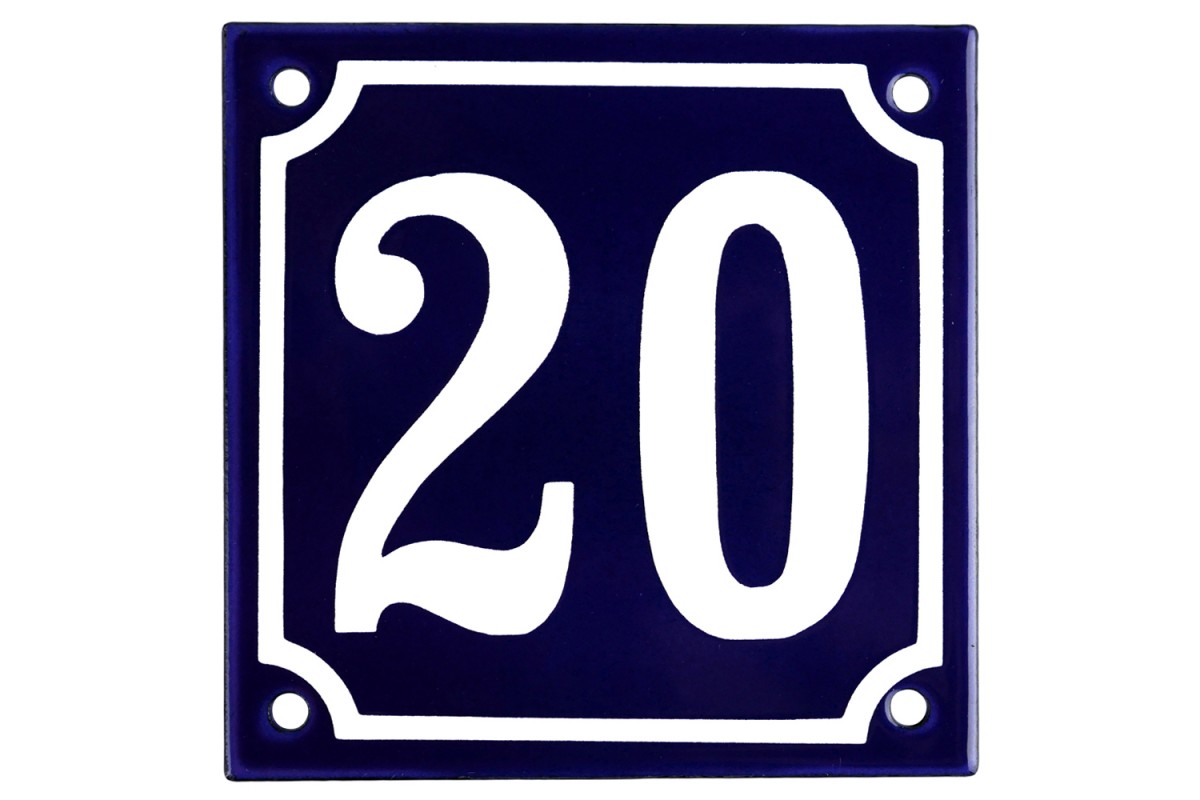 Emaljskylt 20 blå - vit 10 x 10 cm modell 11 Emaljskylt 20 blå - vit 10 x 10 cm modell 11
