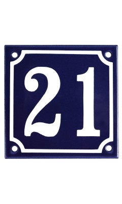 Emaljskylt 21 blå - vit 10 x 10 cm modell 11 Emaljskylt 21 blå - vit 10 x 10 cm modell 11