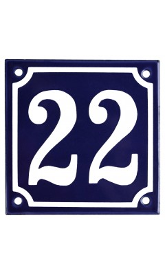 Emaljskylt 22 blå - vit 10 x 10 cm modell 11 Emaljskylt 22 blå - vit 10 x 10 cm modell 11