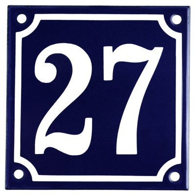Emaljskylt 27 blå - vit 10 x 10 cm modell 11