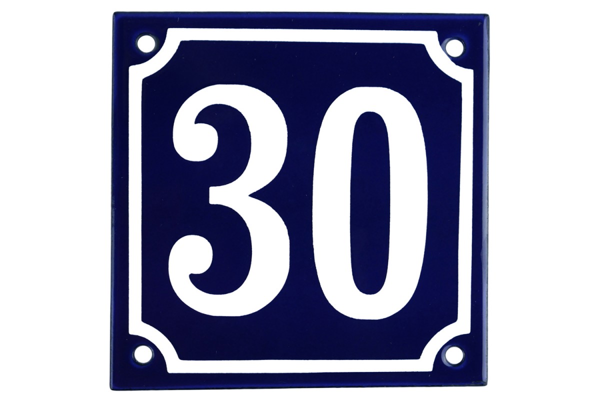 Emaljskylt 30 blå - vit 10 x 10 cm modell 11 Emaljskylt 30 blå - vit 10 x 10 cm modell 11