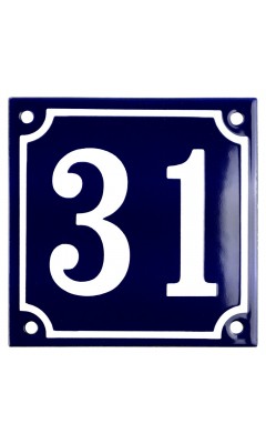 Emaljskylt 31 blå - vit 10 x 10 cm modell 11 Emaljskylt 31 blå - vit 10 x 10 cm modell 11