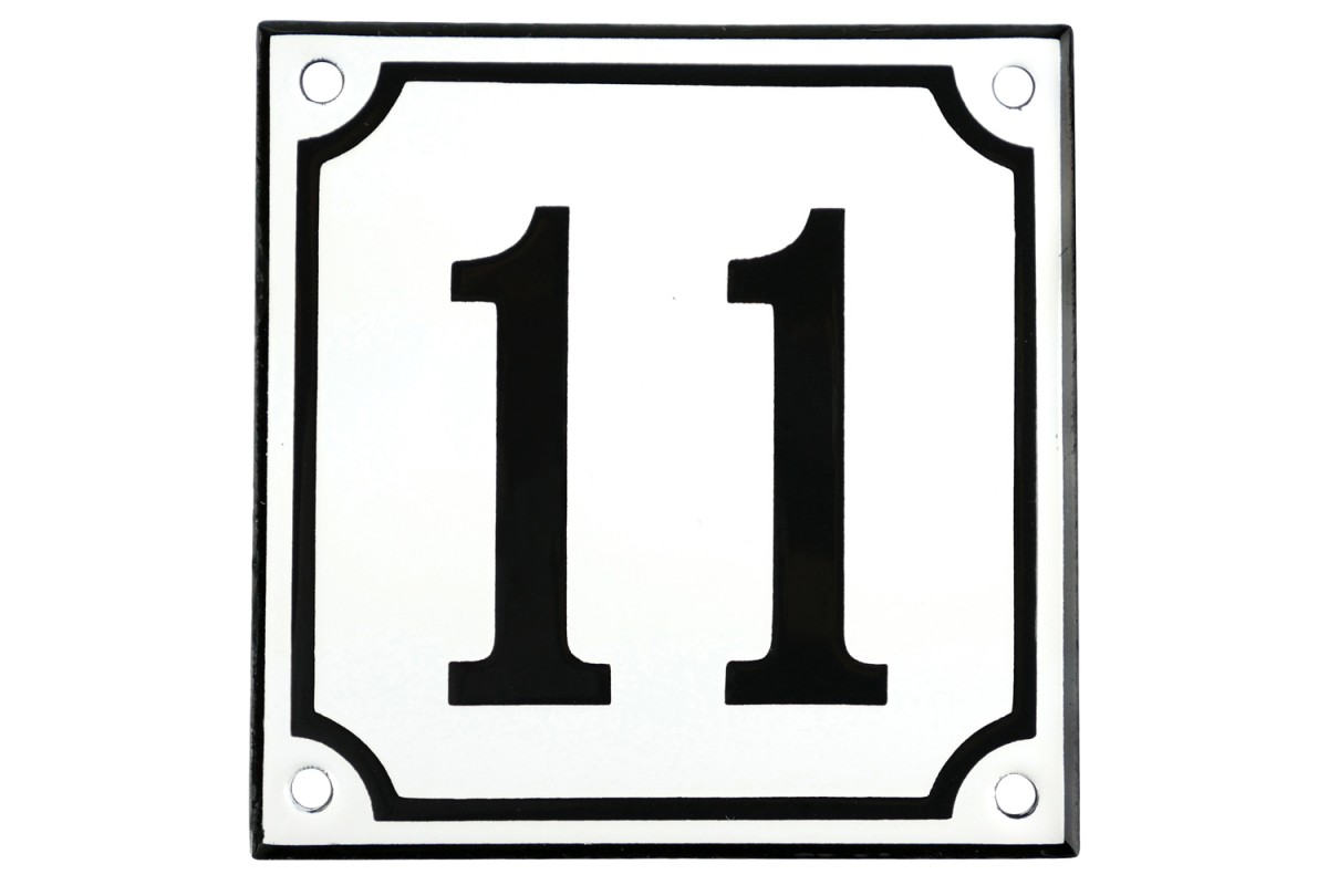 Emaljskylt 11 vit - svart 10 x 10 cm modell 10 Emaljskylt 11 vit - svart 10 x 10 cm modell 10