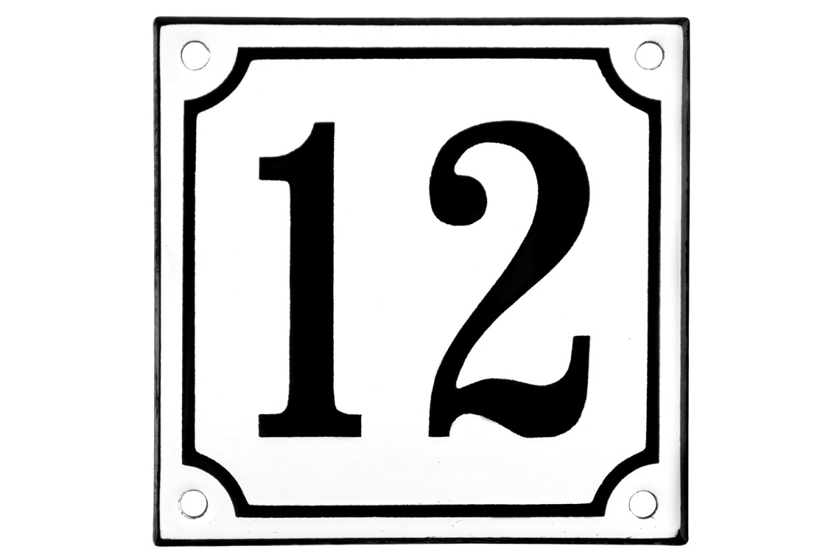 Emaljskylt 12 vit - svart 10 x 10 cm modell 10 Emaljskylt 12 vit - svart 10 x 10 cm modell 10