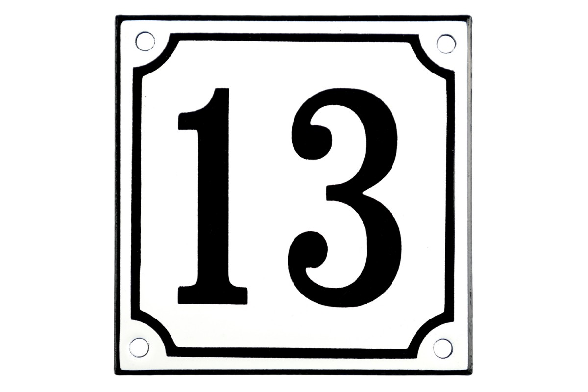 Emaljskylt 13 vit - svart 10 x 10 cm modell 10 Emaljskylt 13 vit - svart 10 x 10 cm modell 10