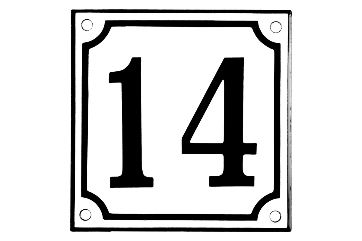 Emaljskylt 14 vit - svart 10 x 10 cm modell 10 Emaljskylt 14 vit - svart 10 x 10 cm modell 10