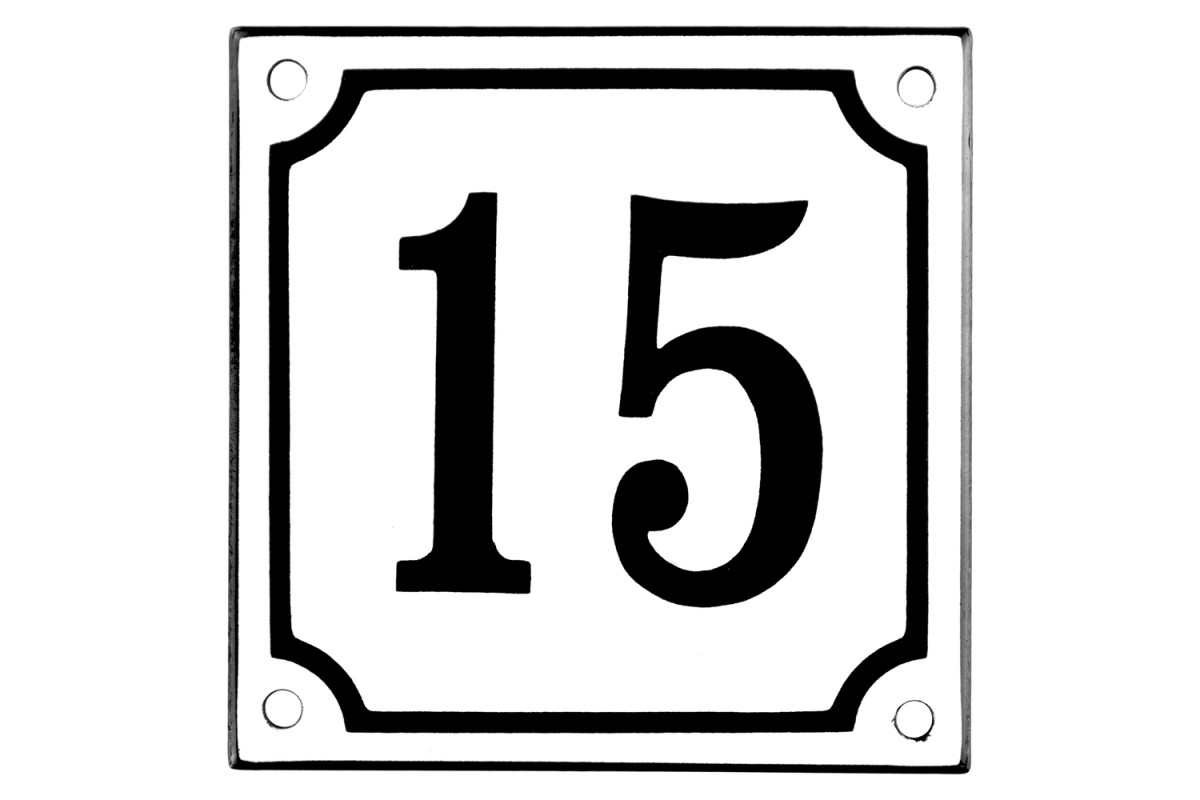 Emaljskylt 15 vit - svart 10 x 10 cm modell 10 Emaljskylt 15 vit - svart 10 x 10 cm modell 10