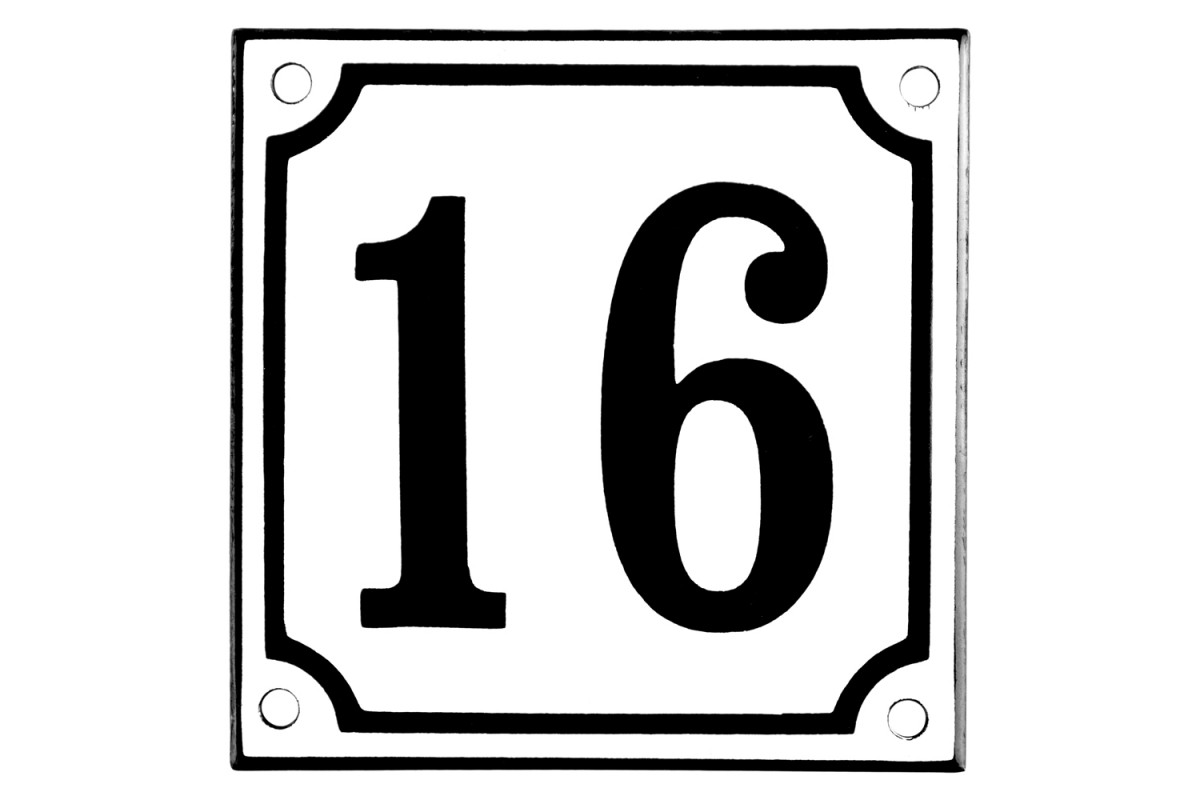 Emaljskylt 16 vit - svart 10 x 10 cm modell 10 Emaljskylt 16 vit - svart 10 x 10 cm modell 10