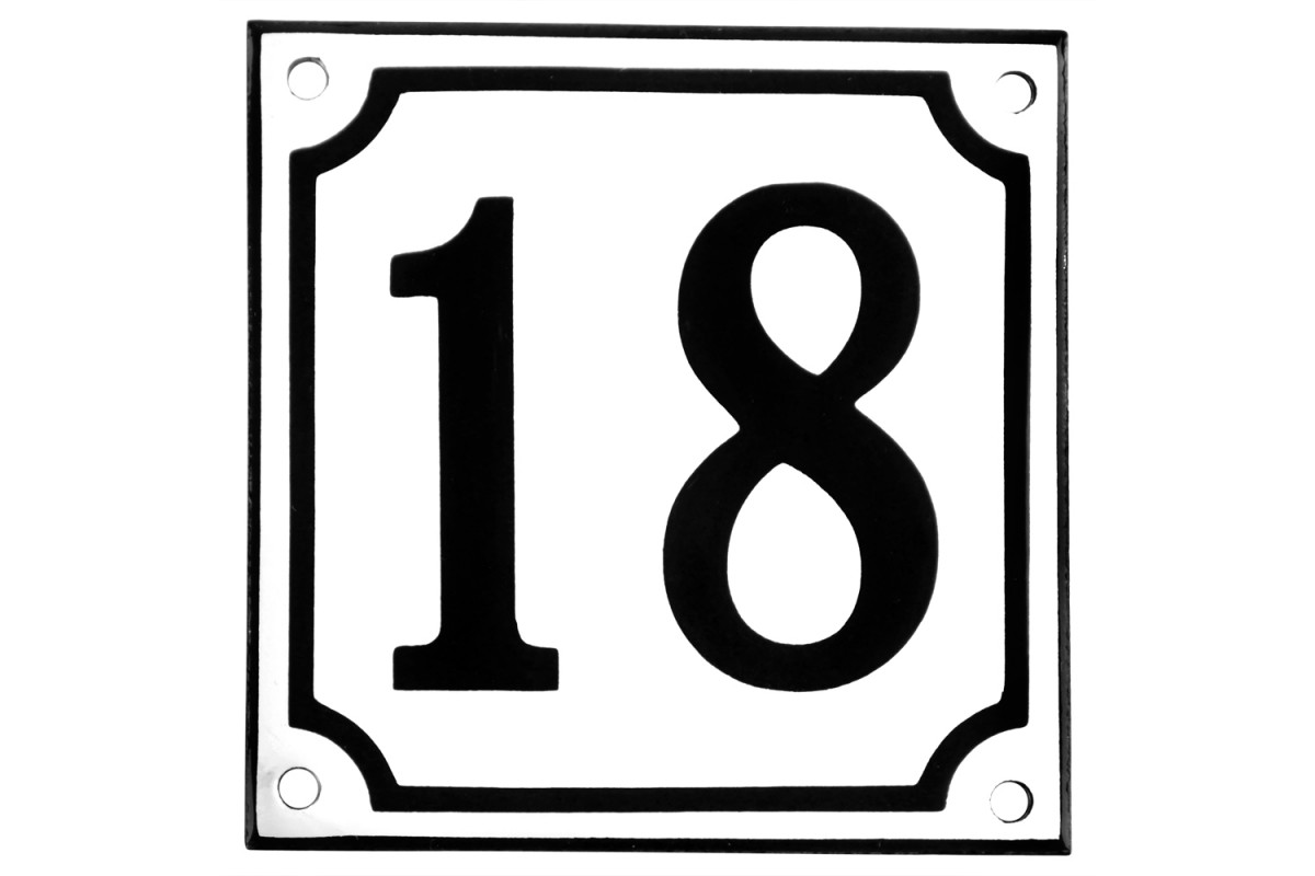 Emaljskylt 18 vit - svart 10 x 10 cm modell 10 Emaljskylt 18 vit - svart 10 x 10 cm modell 10