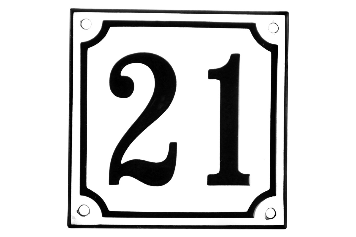 Emaljskylt 21 vit - svart 10 x 10 cm modell 10 Emaljskylt 21 vit - svart 10 x 10 cm modell 10