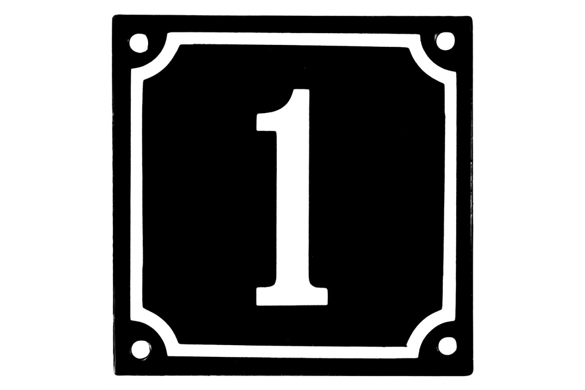 Emaljskylt 1 svart - vit 10 x 10 cm modell 12 Emaljskylt 1 svart - vit 10 x 10 cm modell 12