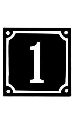 Emaljskylt 1 svart - vit 10 x 10 cm modell 12 Emaljskylt 1 svart - vit 10 x 10 cm modell 12