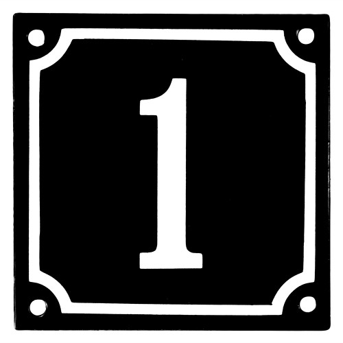 Emaljskylt 1 svart - vit 10 x 10 cm modell 12