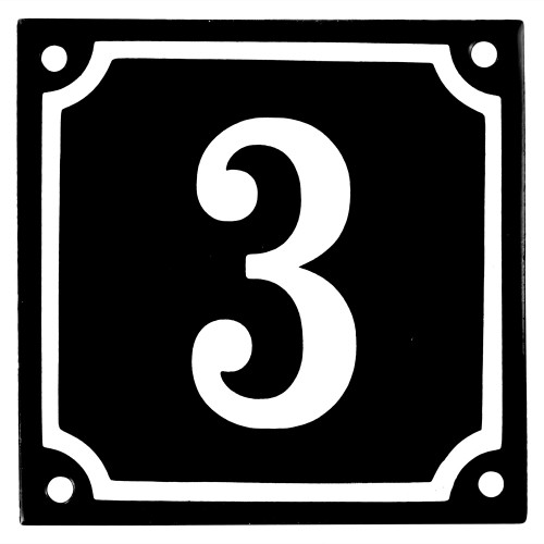 Emaljskylt 3 svart - vit 10 x 10 cm modell 12