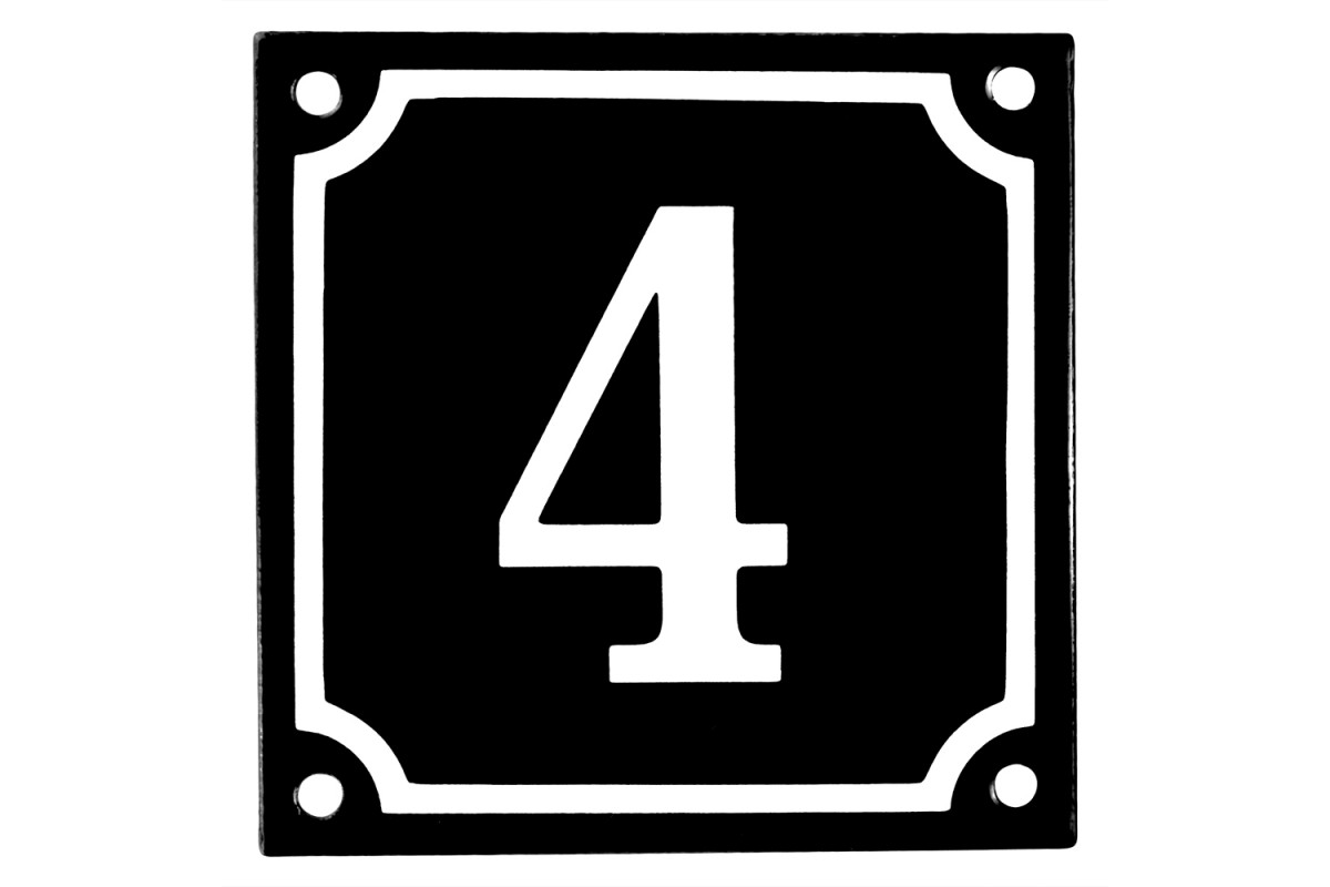 Emaljskylt 4 svart - vit 10 x 10 cm modell 12 Emaljskylt 4 svart - vit 10 x 10 cm modell 12