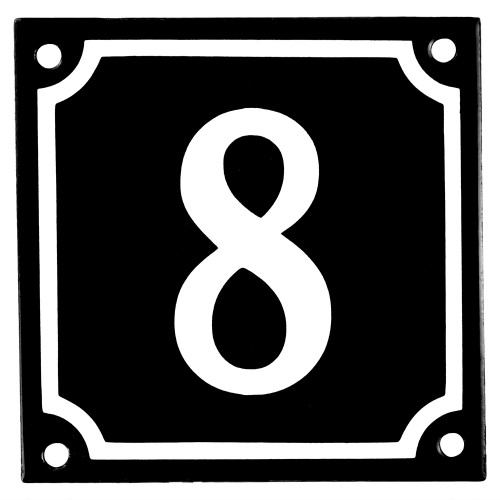 Emaljskylt 8 svart - vit 10 x 10 cm modell 12