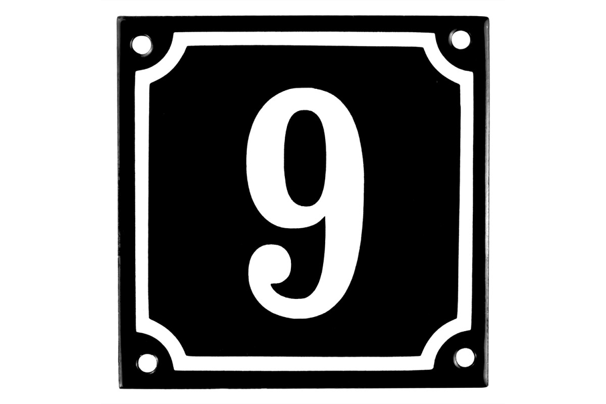 Emaljskylt 9 svart - vit 10 x 10 cm modell 12 Emaljskylt 9 svart - vit 10 x 10 cm modell 12