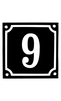 Emaljskylt 9 svart - vit 10 x 10 cm modell 12 Emaljskylt 9 svart - vit 10 x 10 cm modell 12