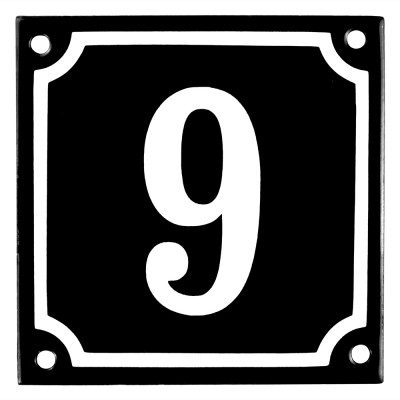 Enamel sign 9 black - white 10 x 10 cm model 12