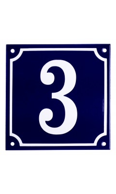 Emaljskylt 3 blå - vit 15 x 15 cm modell 11 Emaljskylt 3 blå - vit 15 x 15 cm modell 11