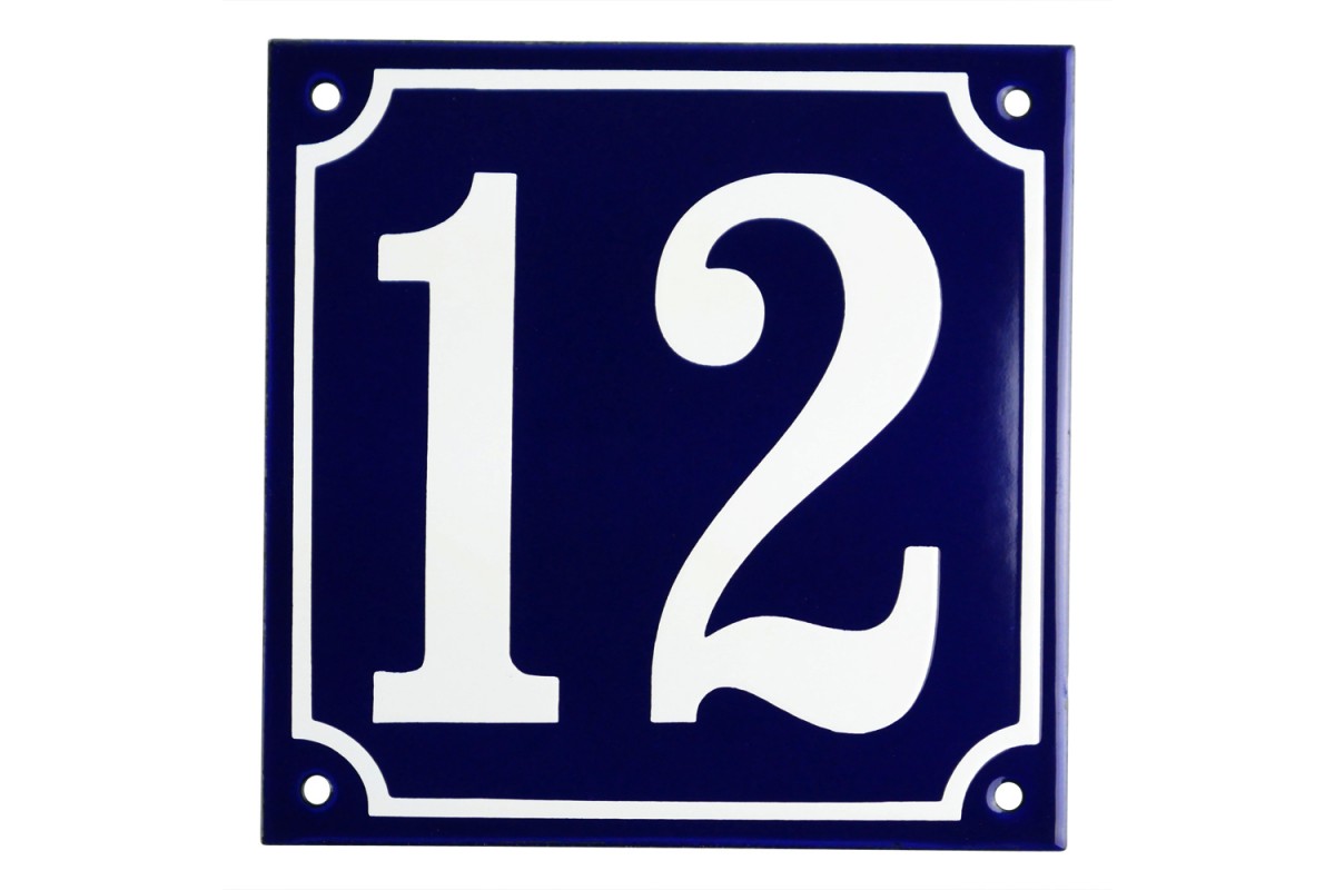 Emaljskylt 12 blå - vit 15 x 15 cm modell 11 Emaljskylt 12 blå - vit 15 x 15 cm modell 11