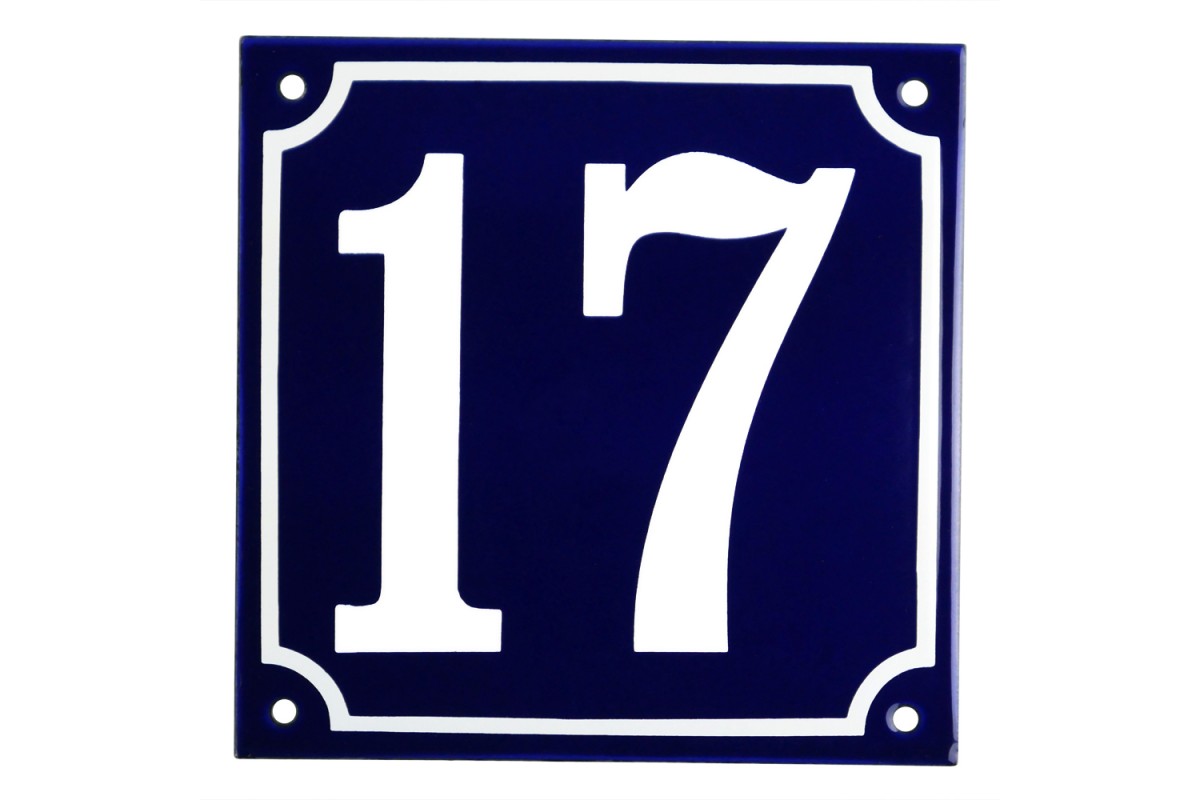 Emaljskylt 17 blå - vit 15 x 15 cm modell 11 Emaljskylt 17 blå - vit 15 x 15 cm modell 11