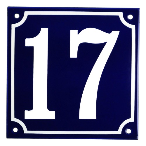Emaljskylt 17 blå - vit 15 x 15 cm modell 11