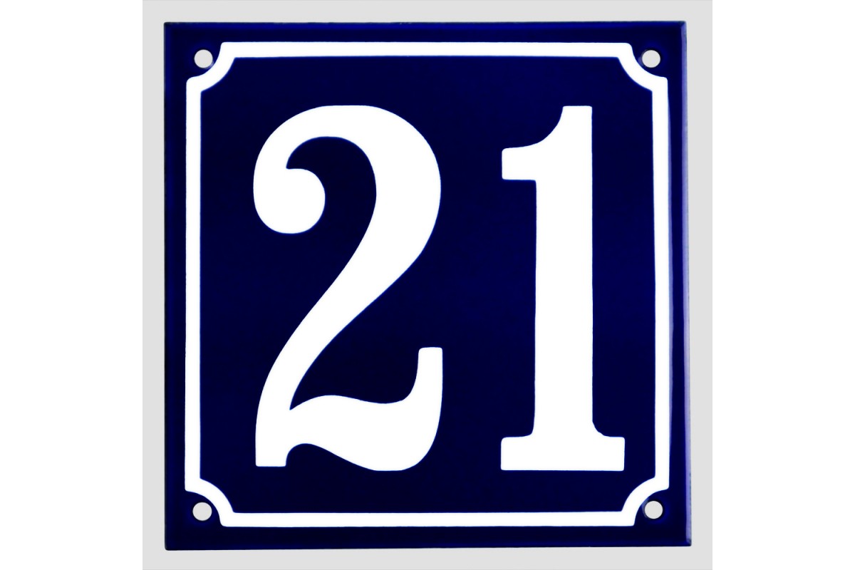 Emaljskylt 21 blå - vit 15 x 15 cm modell 11 Emaljskylt 21 blå - vit 15 x 15 cm modell 11
