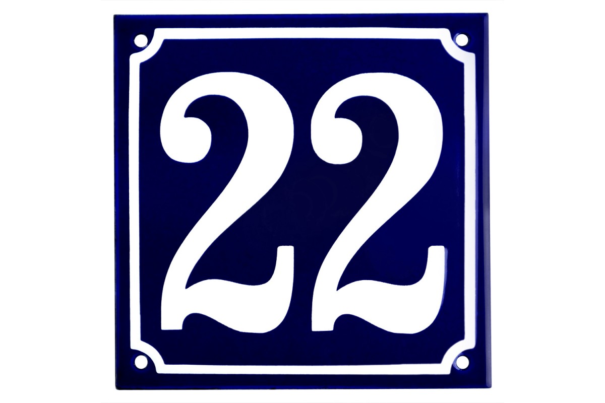 Emaljskylt 22 blå - vit 15 x 15 cm modell 11 Emaljskylt 22 blå - vit 15 x 15 cm modell 11