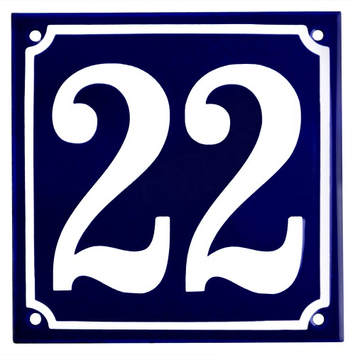 Emaljskylt 22 blå - vit 15 x 15 cm modell 11