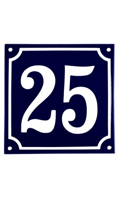 Emaljskylt 25 blå - vit 15 x 15 cm modell 11