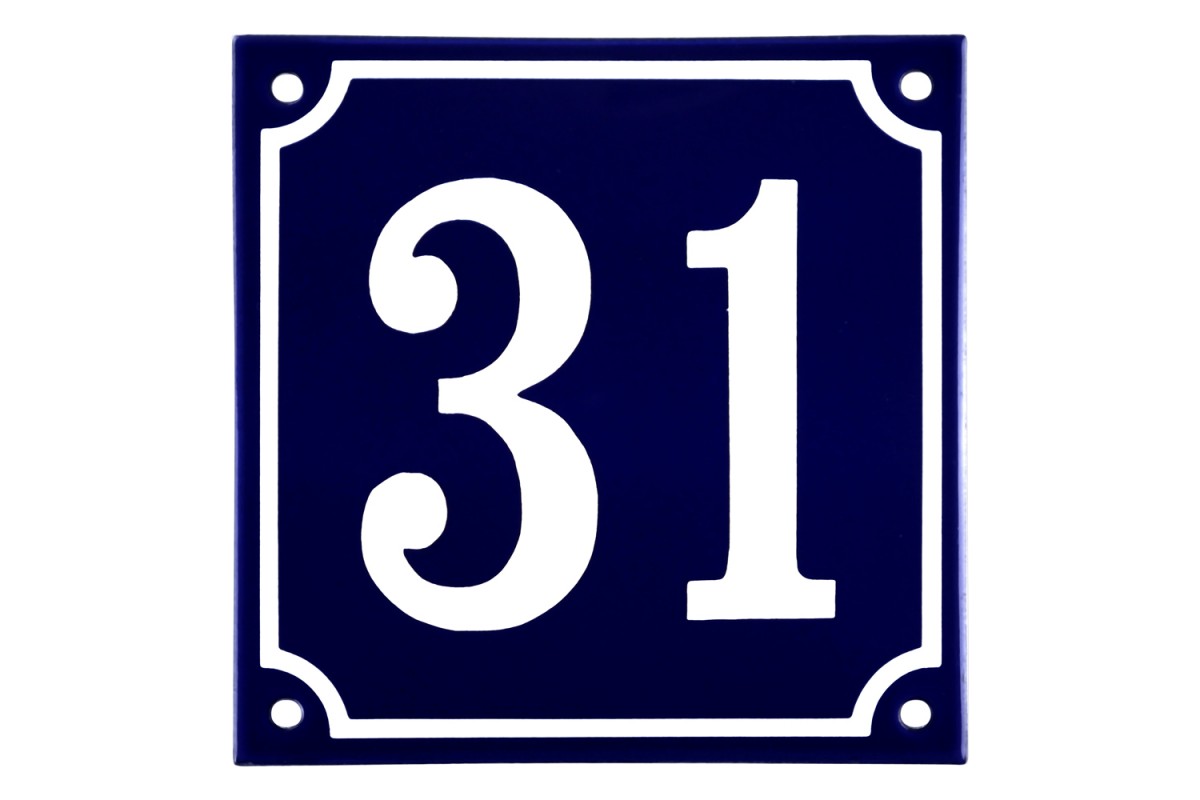 Emaljskylt 31 blå - vit 15 x 15 cm modell 11 Emaljskylt 31 blå - vit 15 x 15 cm modell 11