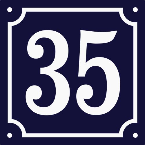 Emaljskylt 35 blå - vit 15 x 15 cm modell 11